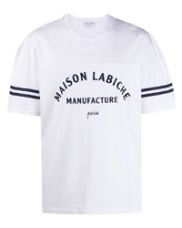 Мужская бело-темно-синяя футболка с круглым вырезом с принтом от Maison Labiche