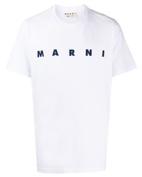Мужская бело-темно-синяя футболка с круглым вырезом с принтом от Marni