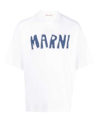 Мужская бело-темно-синяя футболка с круглым вырезом с принтом от Marni