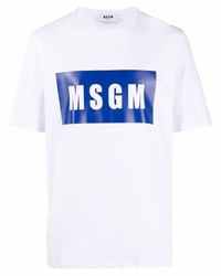 Мужская бело-темно-синяя футболка с круглым вырезом с принтом от MSGM