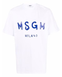 Мужская бело-темно-синяя футболка с круглым вырезом с принтом от MSGM