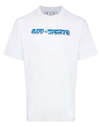 Мужская бело-темно-синяя футболка с круглым вырезом с принтом от Off-White
