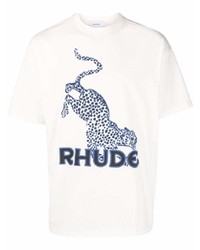 Мужская бело-темно-синяя футболка с круглым вырезом с принтом от Rhude