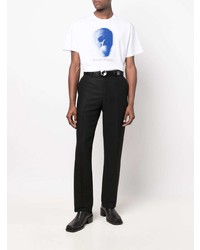 Мужская бело-темно-синяя футболка с круглым вырезом с принтом от Alexander McQueen