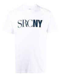 Мужская бело-темно-синяя футболка с круглым вырезом с принтом от Sporty & Rich