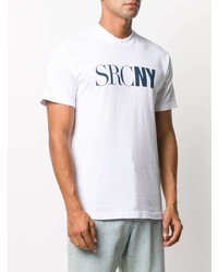 Мужская бело-темно-синяя футболка с круглым вырезом с принтом от Sporty & Rich