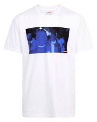Мужская бело-темно-синяя футболка с круглым вырезом с принтом от Supreme