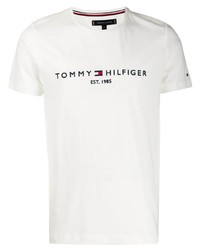 Мужская бело-темно-синяя футболка с круглым вырезом с принтом от Tommy Hilfiger