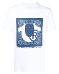 Мужская бело-темно-синяя футболка с круглым вырезом с принтом от True Religion