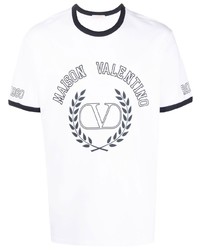 Мужская бело-темно-синяя футболка с круглым вырезом с принтом от Valentino