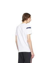 Мужская бело-темно-синяя футболка с круглым вырезом с принтом от Moncler