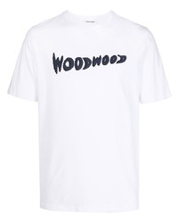 Мужская бело-темно-синяя футболка с круглым вырезом с принтом от Wood Wood