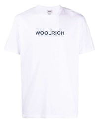 Мужская бело-темно-синяя футболка с круглым вырезом с принтом от Woolrich