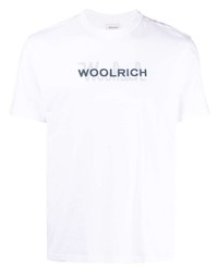 Мужская бело-темно-синяя футболка с круглым вырезом с принтом от Woolrich