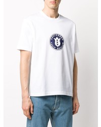 Мужская бело-темно-синяя футболка с круглым вырезом с принтом от Junya Watanabe MAN