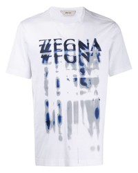 Мужская бело-темно-синяя футболка с круглым вырезом с принтом от Z Zegna