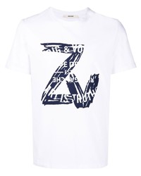 Мужская бело-темно-синяя футболка с круглым вырезом с принтом от Zadig & Voltaire