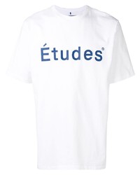 Мужская бело-темно-синяя футболка с круглым вырезом с принтом от Études