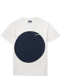 Мужская бело-темно-синяя футболка с круглым вырезом с принтом