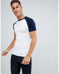 Мужская бело-темно-синяя футболка с круглым вырезом от ASOS DESIGN