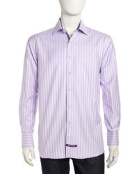 Бело-фиолетовая рубашка с длинным рукавом