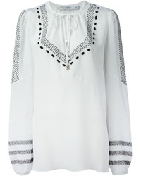 Бело-черная блуза-крестьянка с принтом от Altuzarra