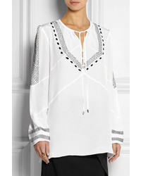 Бело-черная блуза-крестьянка с принтом от Altuzarra