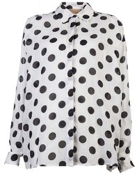 Бело-черная блуза на пуговицах в горошек от Lanvin
