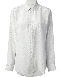 Бело-черная блуза на пуговицах в горошек от Saint Laurent
