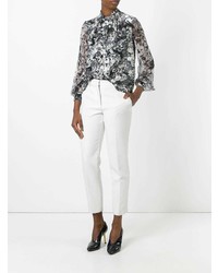 Бело-черная блуза на пуговицах с принтом от Lanvin