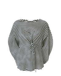 Бело-черная блуза с коротким рукавом в горизонтальную полоску от Societe Anonyme