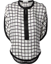 Бело-черная блуза с коротким рукавом в шотландскую клетку от Etoile Isabel Marant