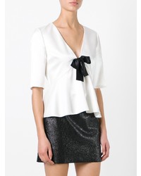 Бело-черная блуза с коротким рукавом от Saint Laurent