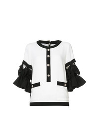 Бело-черная блуза с коротким рукавом от Edward Achour Paris