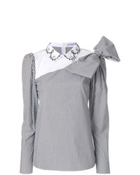 Бело-черная блузка с длинным рукавом в вертикальную полоску от Vivetta