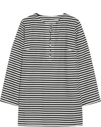 Бело-черная блузка с длинным рукавом в горизонтальную полоску от Dolce & Gabbana