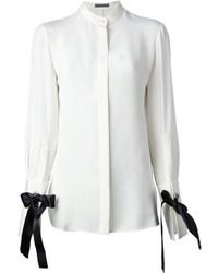 Бело-черная блузка с длинным рукавом от Alexander McQueen
