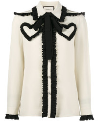 Бело-черная блузка с длинным рукавом от Gucci