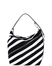 Бело-черная большая сумка из плотной ткани в горизонтальную полоску от Proenza Schouler