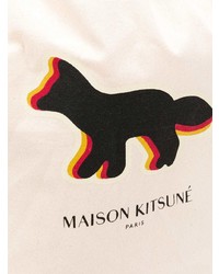 Бело-черная большая сумка из плотной ткани с принтом от MAISON KITSUNE