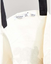 Бело-черная большая сумка из плотной ткани с принтом от Bershka