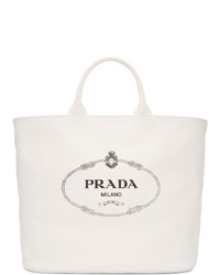 Бело-черная большая сумка из плотной ткани с принтом от Prada