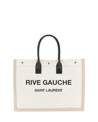 Бело-черная большая сумка из плотной ткани с принтом от Saint Laurent