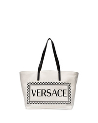 Бело-черная большая сумка из плотной ткани с принтом от Versace