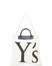 Бело-черная большая сумка из плотной ткани с принтом от Y's
