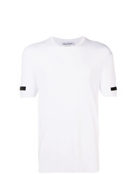 Бело-черная вязаная футболка с круглым вырезом