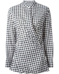 Женская бело-черная классическая рубашка в мелкую клетку от Dondup