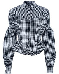 Женская бело-черная классическая рубашка в мелкую клетку от Meadham Kirchhoff