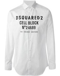 Мужская бело-черная классическая рубашка с принтом от DSQUARED2