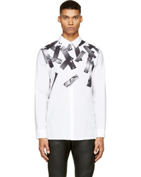 Мужская бело-черная классическая рубашка с принтом от Helmut Lang